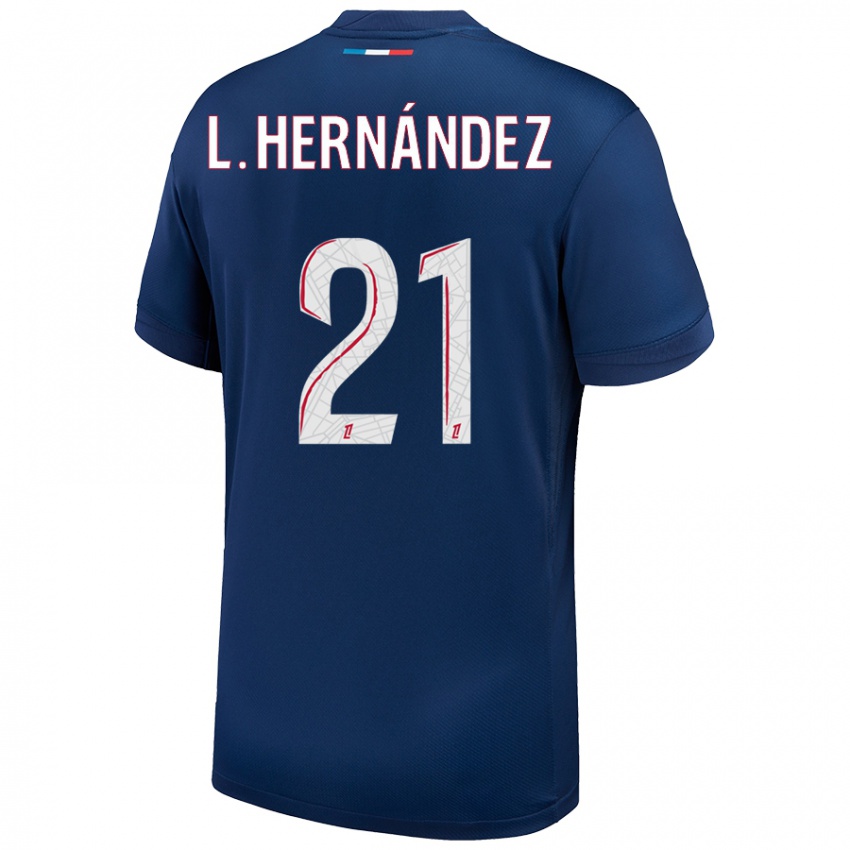 Kinder Lucas Hernandez #21 Marineblau Weiß Heimtrikot Trikot 2024/25 T-Shirt