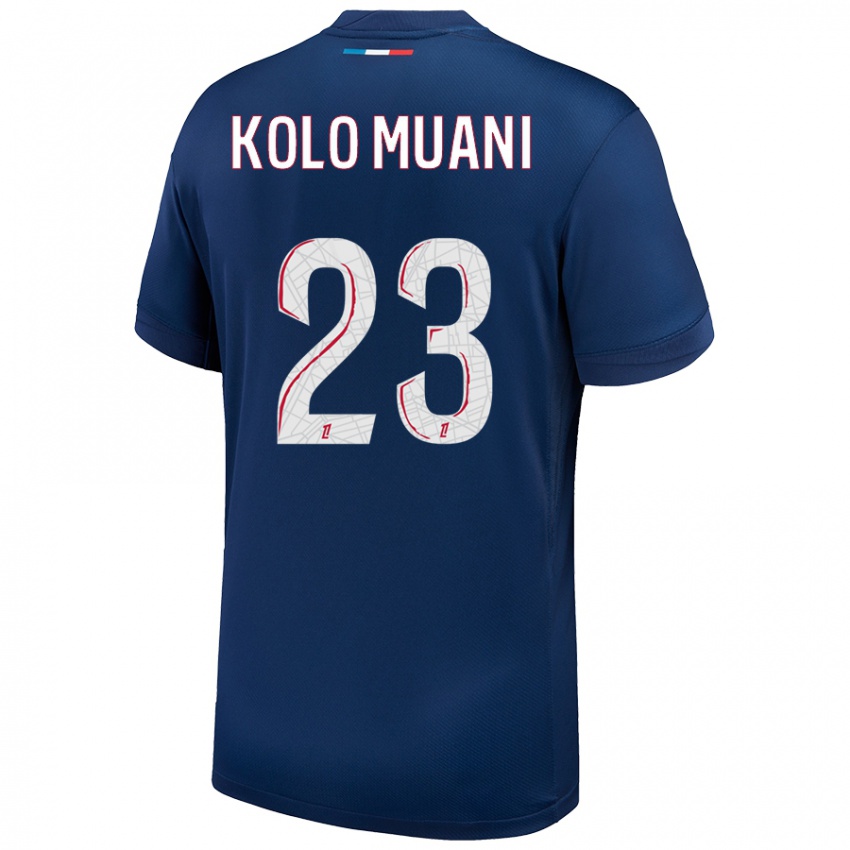 Kinder Randal Kolo Muani #23 Marineblau Weiß Heimtrikot Trikot 2024/25 T-Shirt