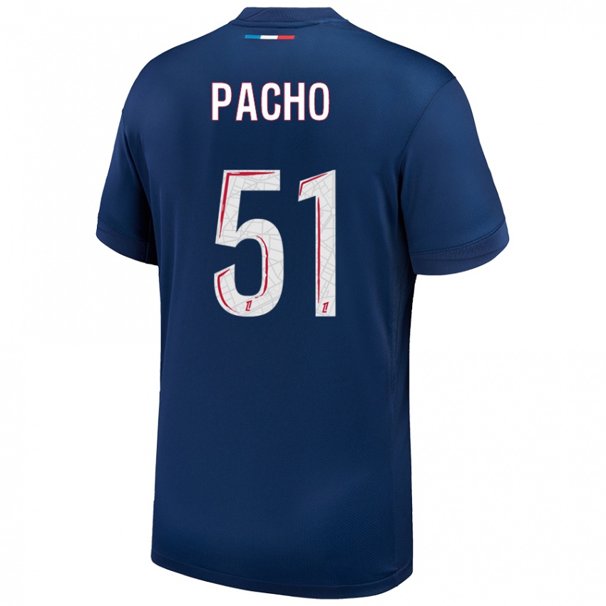 Kinder Willian Pacho #51 Marineblau Weiß Heimtrikot Trikot 2024/25 T-Shirt