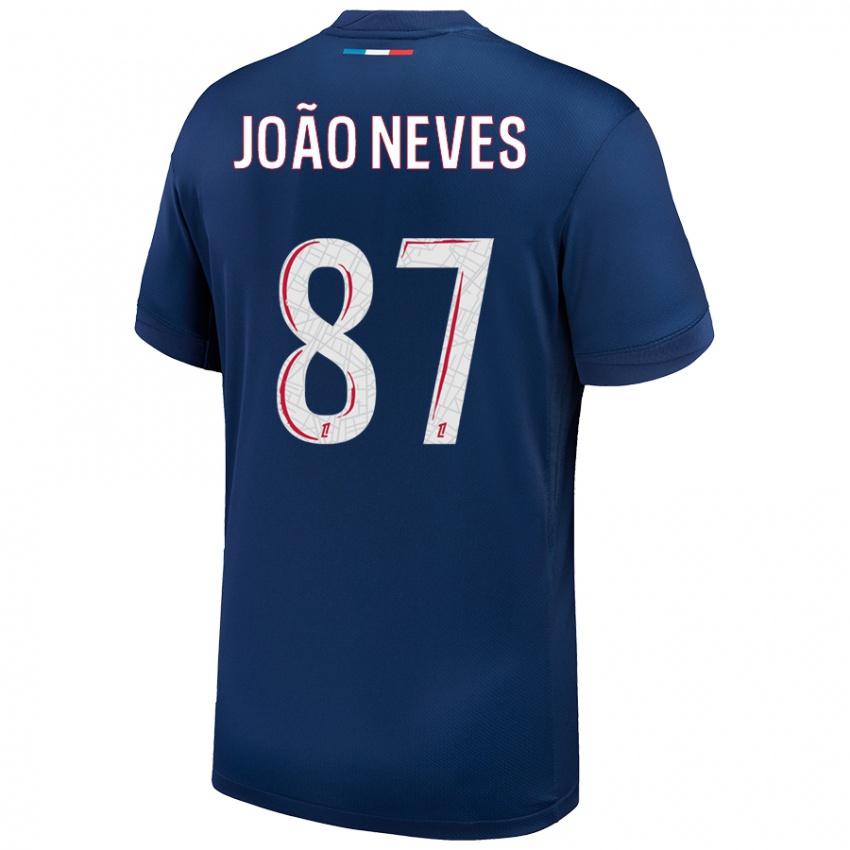 Kinder João Neves #87 Marineblau Weiß Heimtrikot Trikot 2024/25 T-Shirt