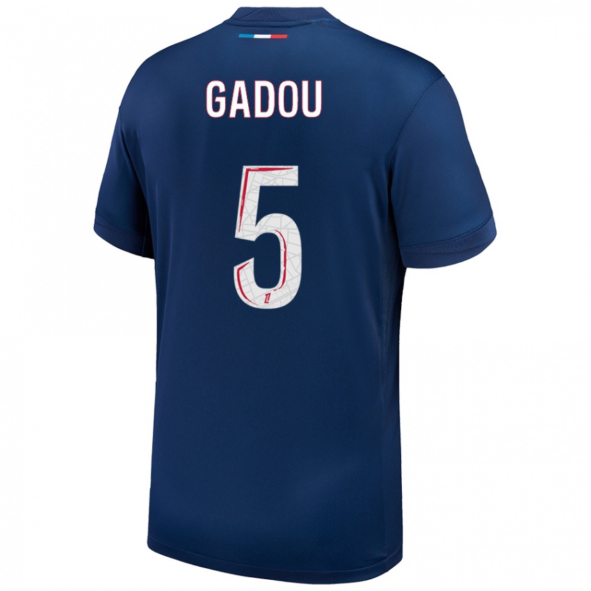 Kinder Joane Gadou #5 Marineblau Weiß Heimtrikot Trikot 2024/25 T-Shirt