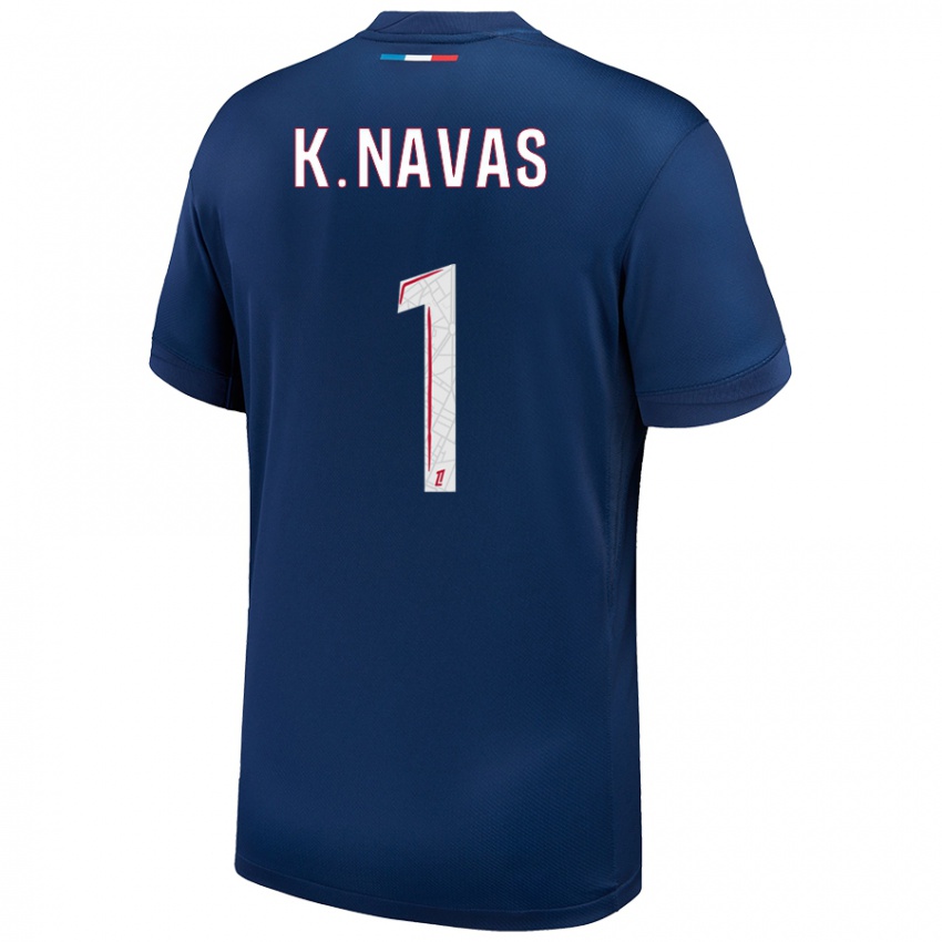 Kinder Keylor Navas #1 Marineblau Weiß Heimtrikot Trikot 2024/25 T-Shirt