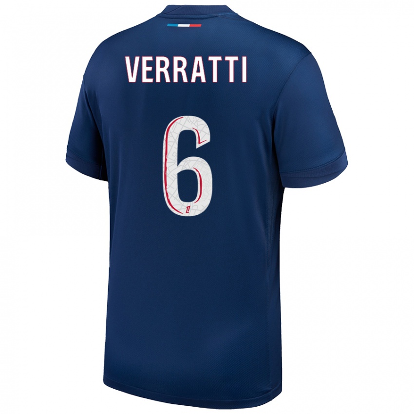 Kinder Marco Verratti #6 Marineblau Weiß Heimtrikot Trikot 2024/25 T-Shirt