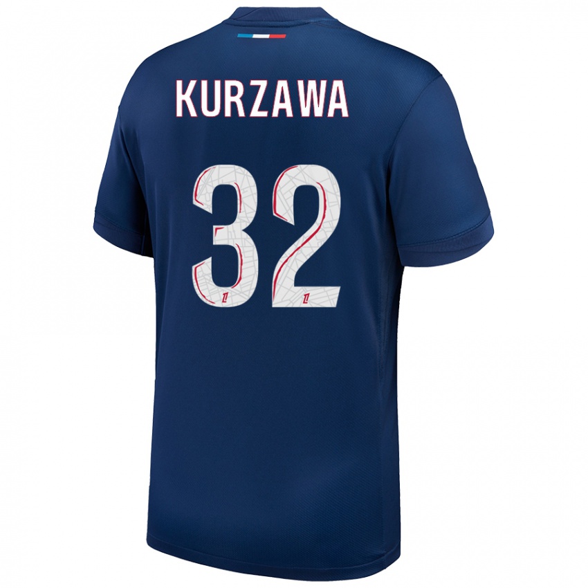 Kinder Layvin Kurzawa #32 Marineblau Weiß Heimtrikot Trikot 2024/25 T-Shirt