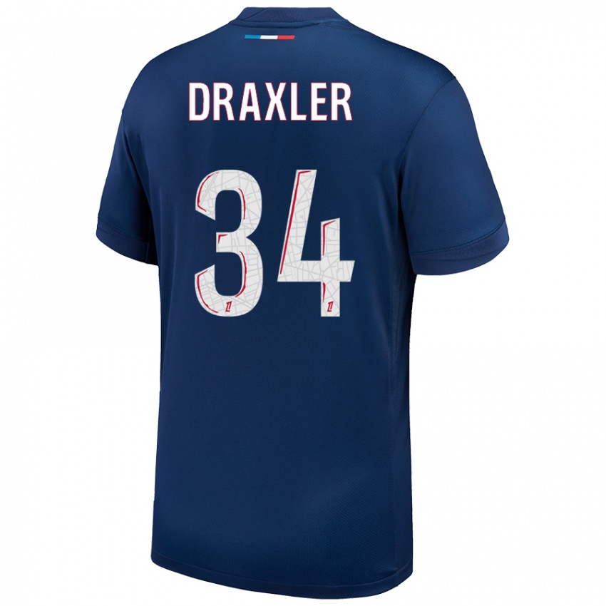 Kinder Julian Draxler #34 Marineblau Weiß Heimtrikot Trikot 2024/25 T-Shirt