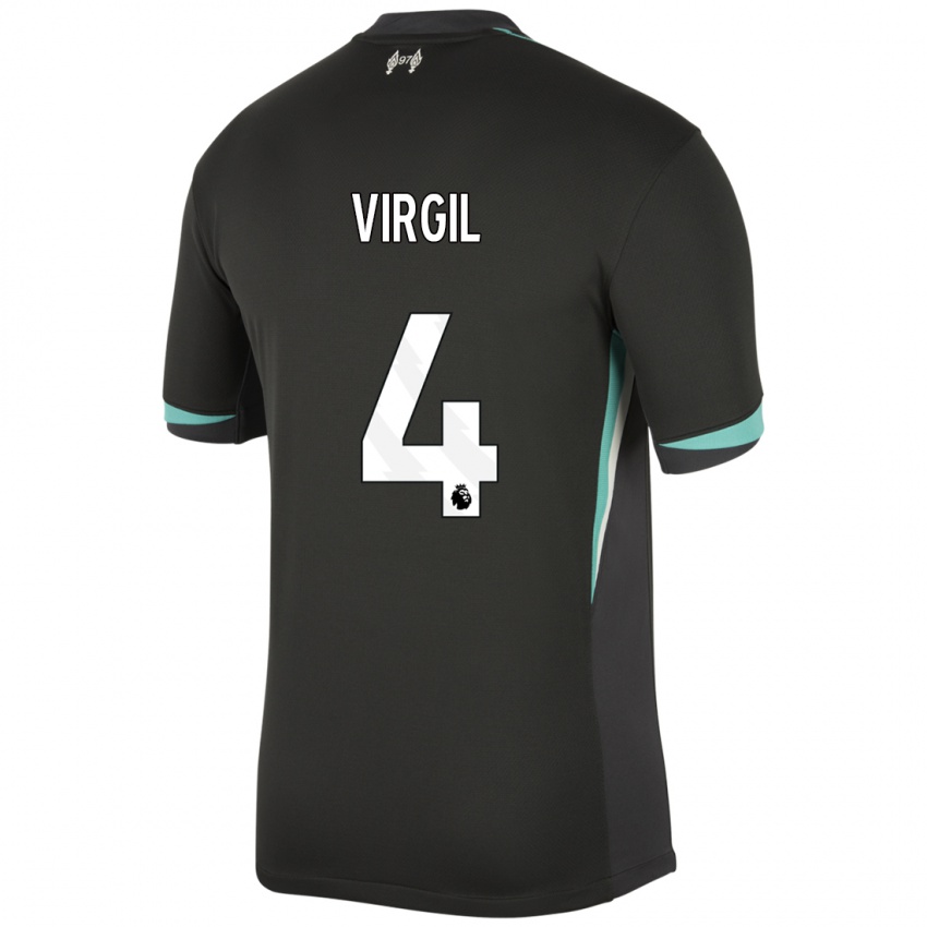 Kinder Virgil Van Dijk #4 Schwarz Anthrazitweiß Auswärtstrikot Trikot 2024/25 T-Shirt