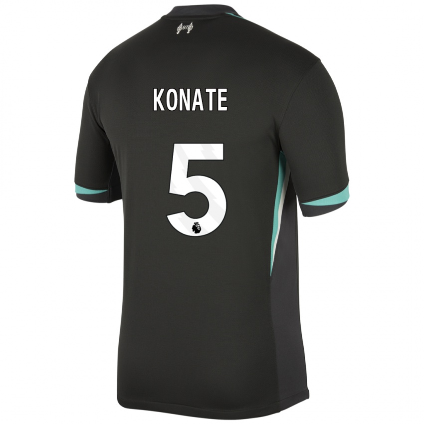 Kinder Ibrahima Konate #5 Schwarz Anthrazitweiß Auswärtstrikot Trikot 2024/25 T-Shirt