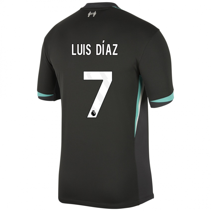 Kinder Luis Diaz #7 Schwarz Anthrazitweiß Auswärtstrikot Trikot 2024/25 T-Shirt