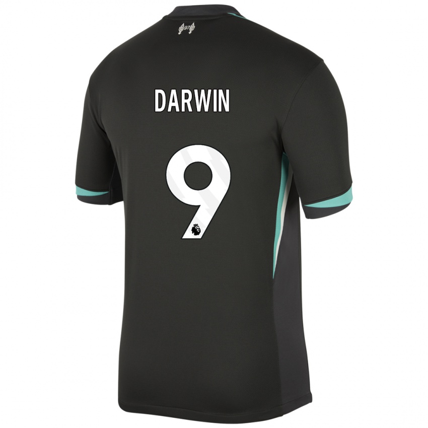 Kinder Darwin Nunez #9 Schwarz Anthrazitweiß Auswärtstrikot Trikot 2024/25 T-Shirt