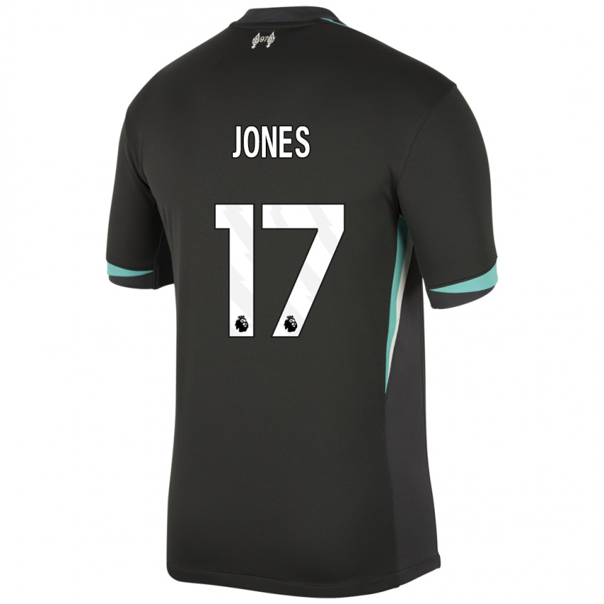 Kinder Curtis Jones #17 Schwarz Anthrazitweiß Auswärtstrikot Trikot 2024/25 T-Shirt