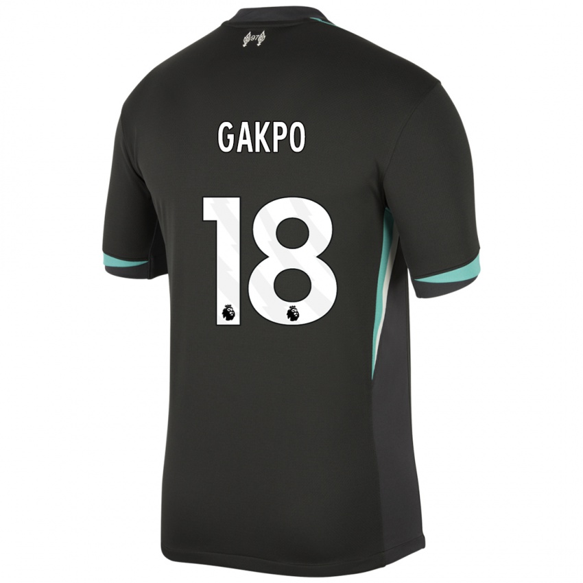 Kinder Cody Gakpo #18 Schwarz Anthrazitweiß Auswärtstrikot Trikot 2024/25 T-Shirt