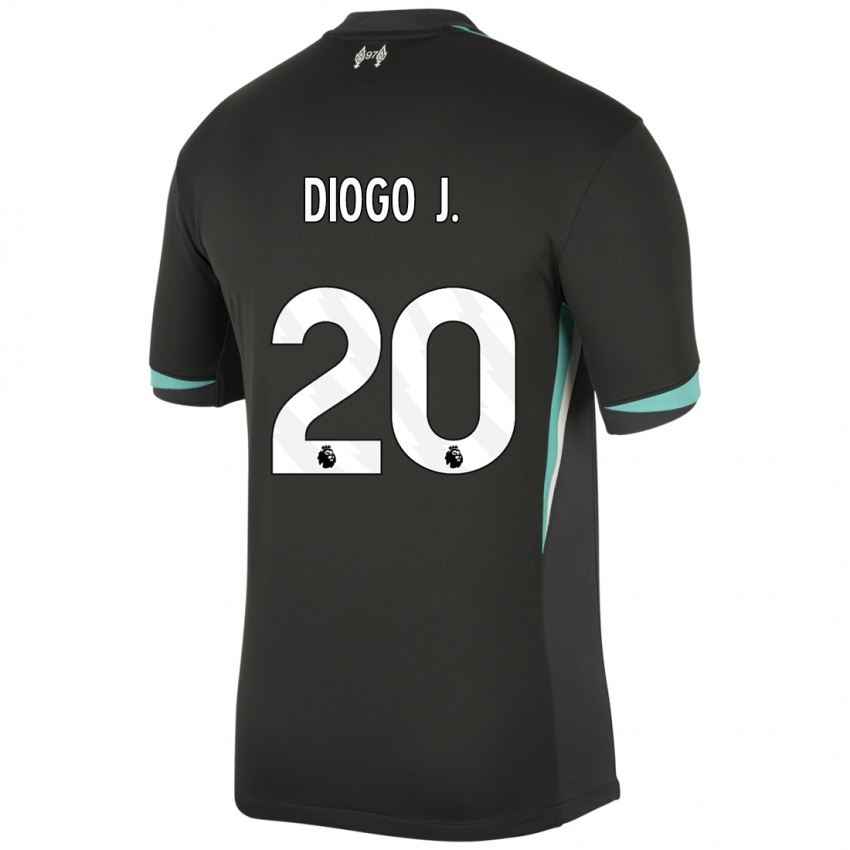 Kinder Diogo Jota #20 Schwarz Anthrazitweiß Auswärtstrikot Trikot 2024/25 T-Shirt