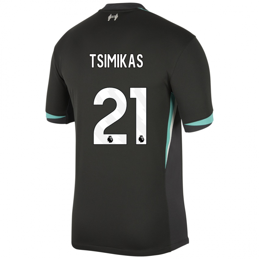 Kinder Konstantinos Tsimikas #21 Schwarz Anthrazitweiß Auswärtstrikot Trikot 2024/25 T-Shirt