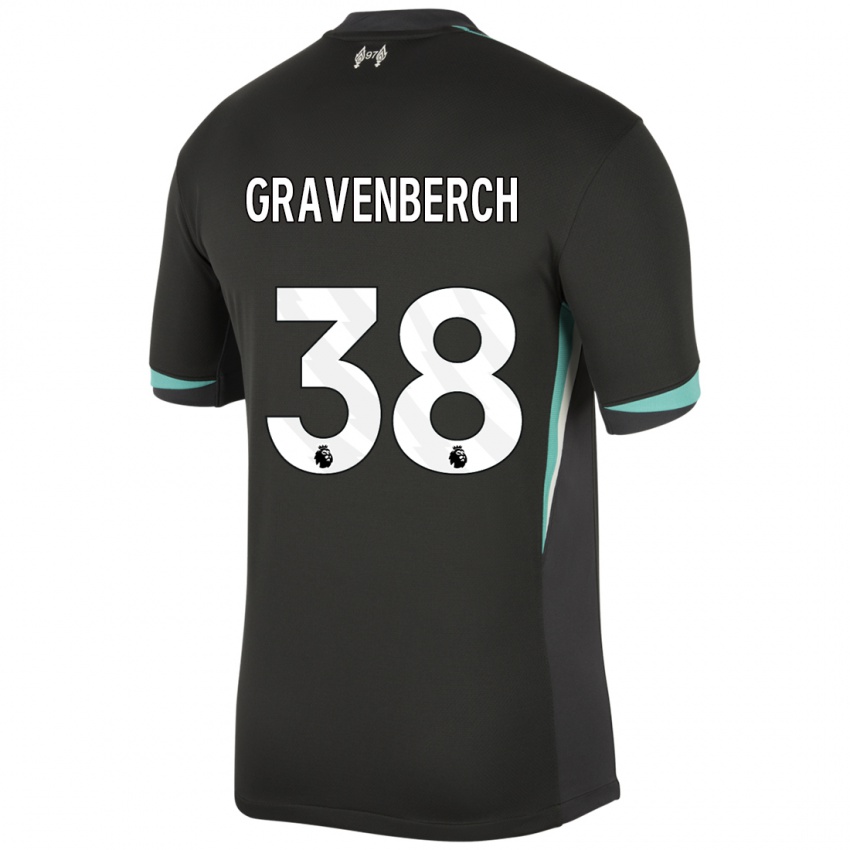 Kinder Ryan Gravenberch #38 Schwarz Anthrazitweiß Auswärtstrikot Trikot 2024/25 T-Shirt