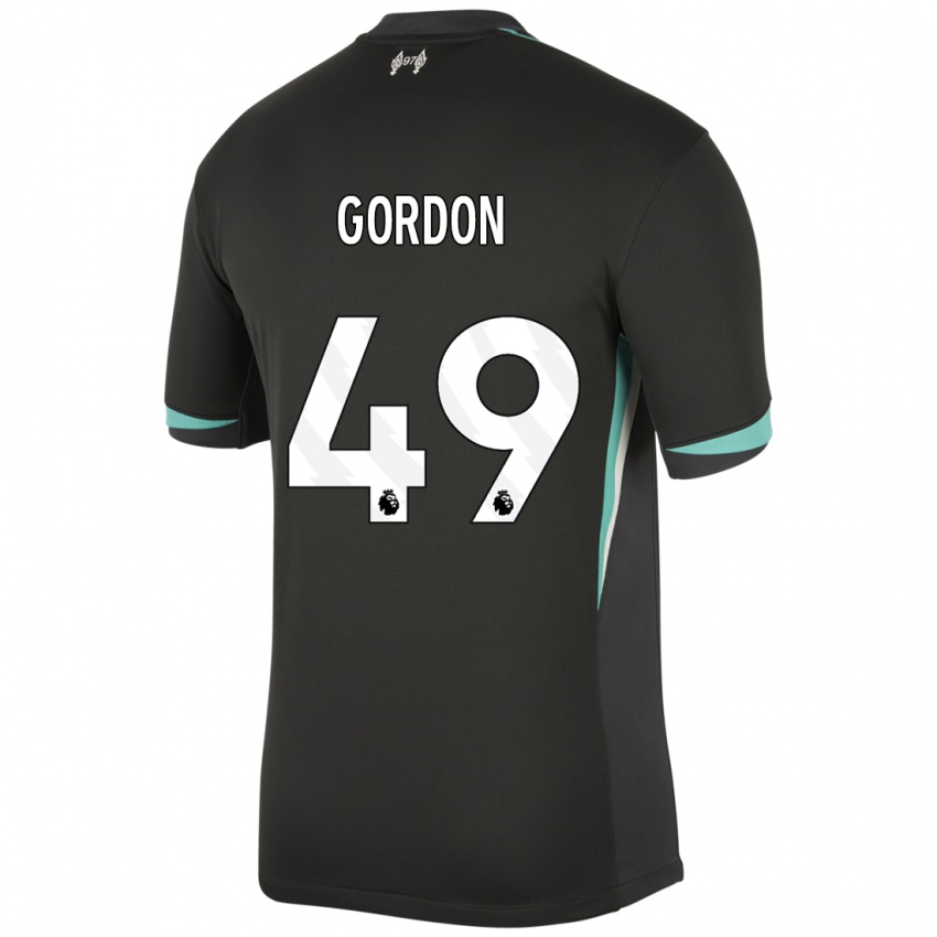 Kinder Kaide Gordon #49 Schwarz Anthrazitweiß Auswärtstrikot Trikot 2024/25 T-Shirt