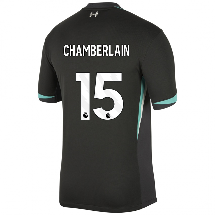 Kinder Alex Oxlade Chamberlain #15 Schwarz Anthrazitweiß Auswärtstrikot Trikot 2024/25 T-Shirt