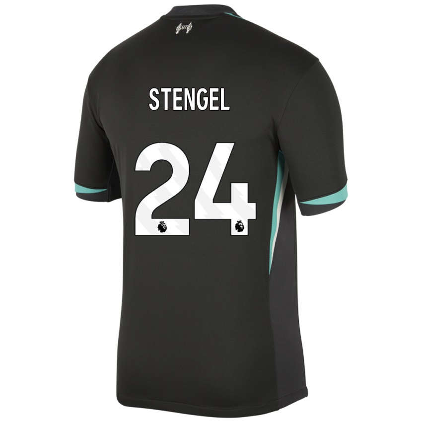 Kinder Katie Stengel #24 Schwarz Anthrazitweiß Auswärtstrikot Trikot 2024/25 T-Shirt