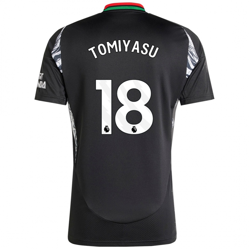 Kinder Takehiro Tomiyasu #18 Schwarz Auswärtstrikot Trikot 2024/25 T-Shirt