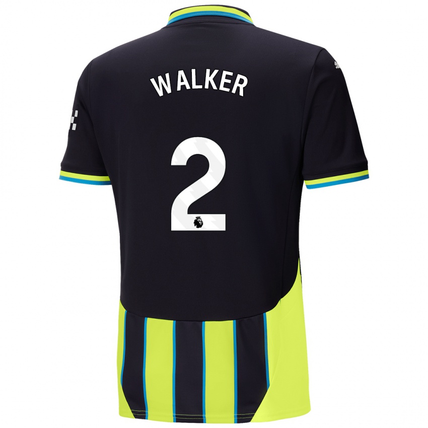 Kinder Kyle Walker #2 Blaugelb Auswärtstrikot Trikot 2024/25 T-Shirt