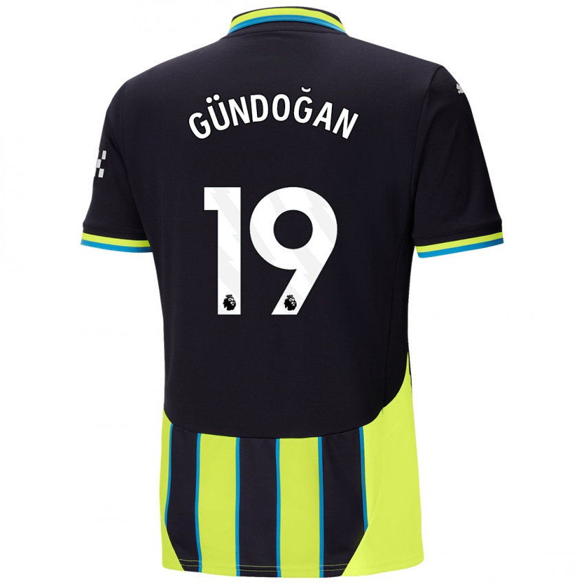 Kinder Ilkay Gundogan #19 Blaugelb Auswärtstrikot Trikot 2024/25 T-Shirt