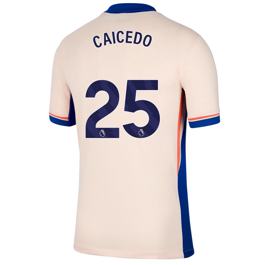 Kinder Moisés Caicedo #25 Hellbeige Auswärtstrikot Trikot 2024/25 T-Shirt