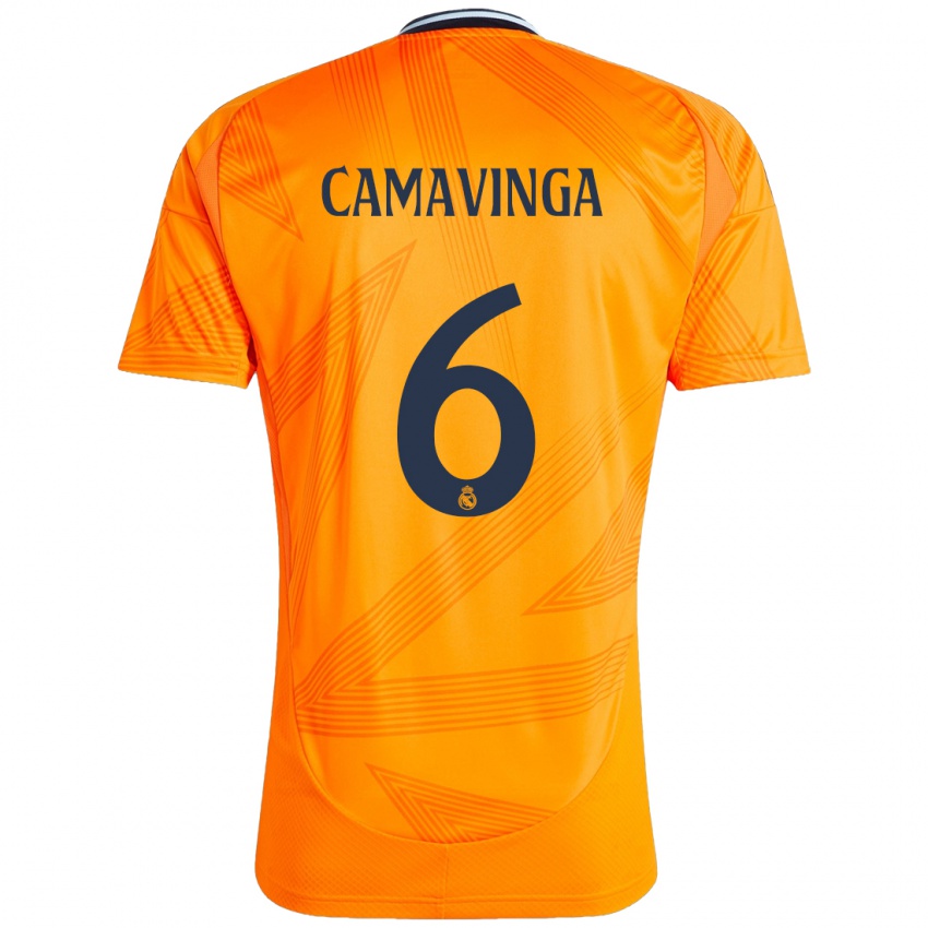 Kinder Eduardo Camavinga #6 Orange Auswärtstrikot Trikot 2024/25 T-Shirt