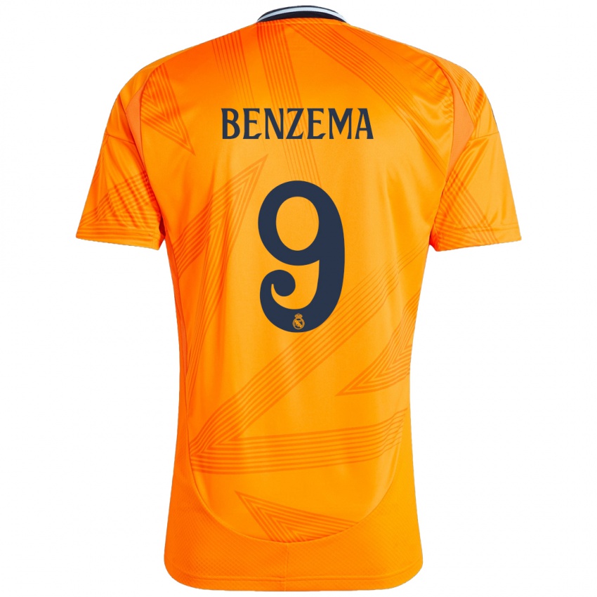 Kinder Karim Benzema #9 Orange Auswärtstrikot Trikot 2024/25 T-Shirt