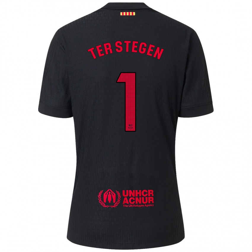 Kinder Marc-Andre Ter Stegen #1 Schwarz Rot Auswärtstrikot Trikot 2024/25 T-Shirt