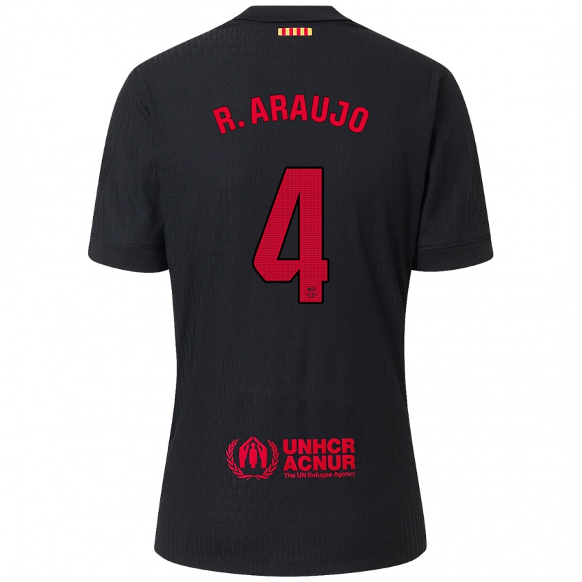 Kinder Ronald Araujo #4 Schwarz Rot Auswärtstrikot Trikot 2024/25 T-Shirt