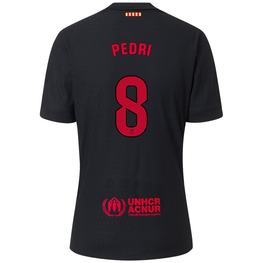 Kinder Pedri #8 Schwarz Rot Auswärtstrikot Trikot 2024/25 T-Shirt