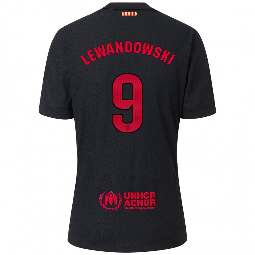 Kinder Robert Lewandowski #9 Schwarz Rot Auswärtstrikot Trikot 2024/25 T-Shirt