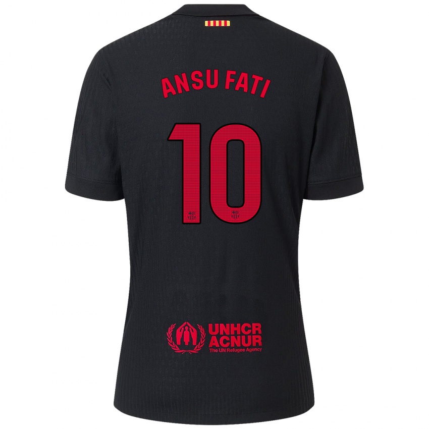 Kinder Ansu Fati #10 Schwarz Rot Auswärtstrikot Trikot 2024/25 T-Shirt