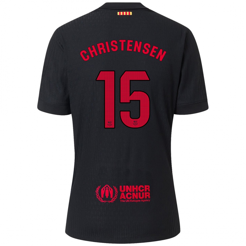 Kinder Andreas Christensen #15 Schwarz Rot Auswärtstrikot Trikot 2024/25 T-Shirt