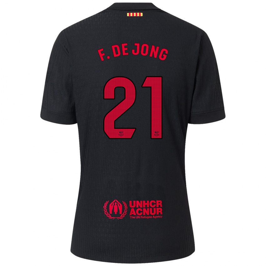 Kinder Frenkie De Jong #21 Schwarz Rot Auswärtstrikot Trikot 2024/25 T-Shirt