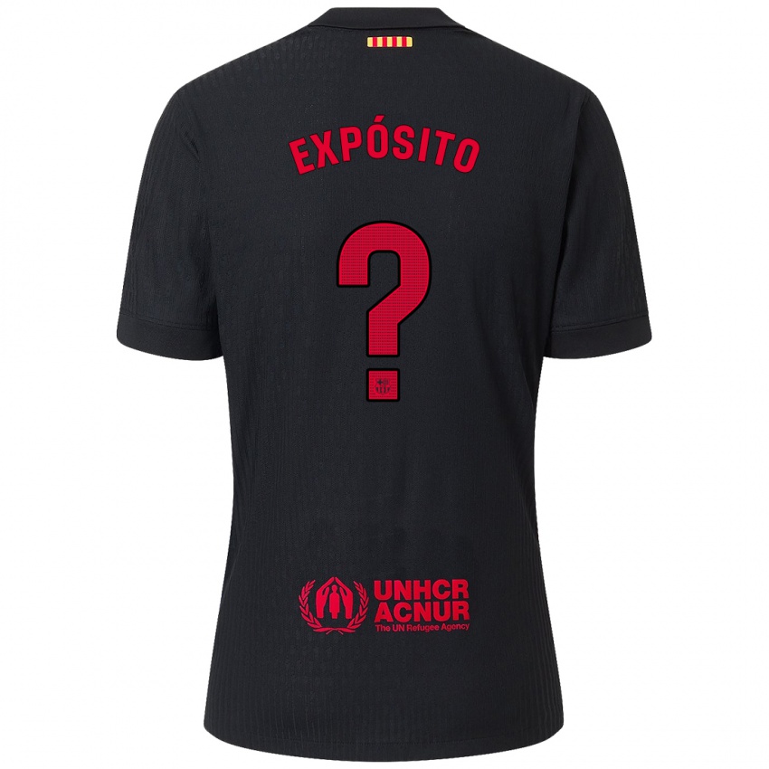 Kinder Raúl Expósito #0 Schwarz Rot Auswärtstrikot Trikot 2024/25 T-Shirt