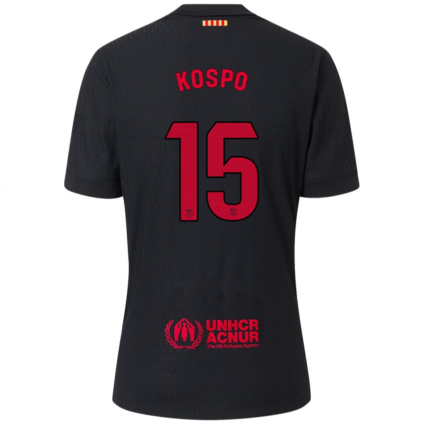 Kinder Eman Kospo #15 Schwarz Rot Auswärtstrikot Trikot 2024/25 T-Shirt