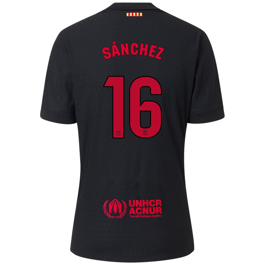 Kinder Edu Sánchez #16 Schwarz Rot Auswärtstrikot Trikot 2024/25 T-Shirt