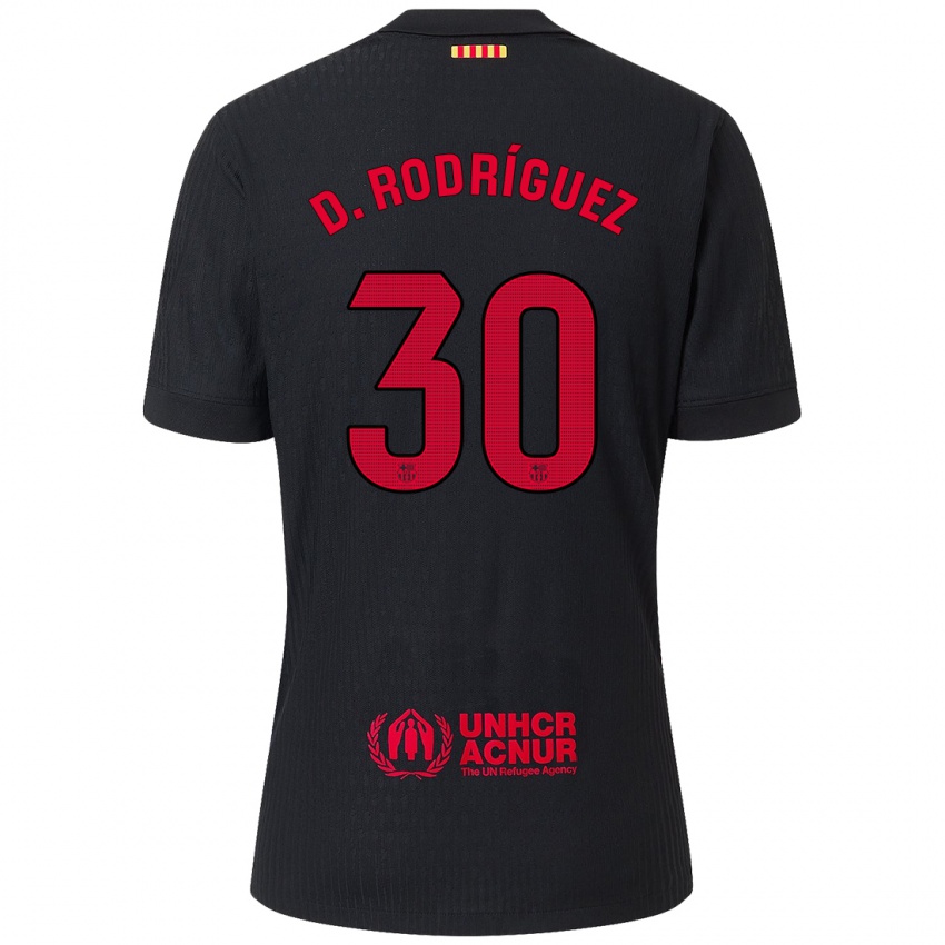 Kinder Dani Rodríguez #30 Schwarz Rot Auswärtstrikot Trikot 2024/25 T-Shirt