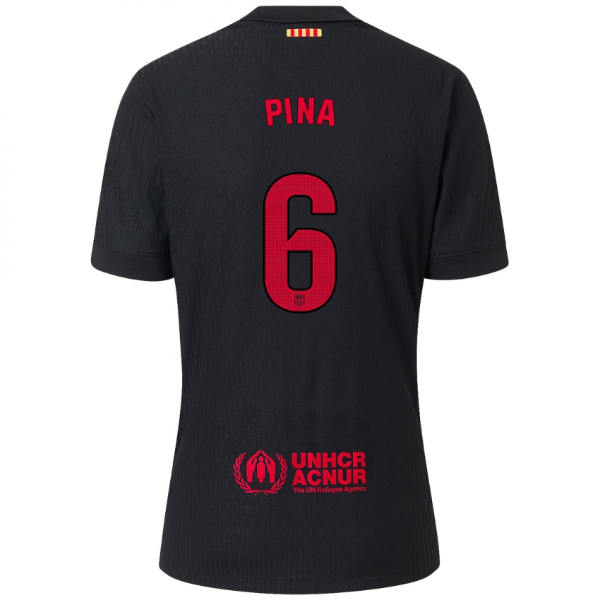 Kinder Claudia Pina #6 Schwarz Rot Auswärtstrikot Trikot 2024/25 T-Shirt