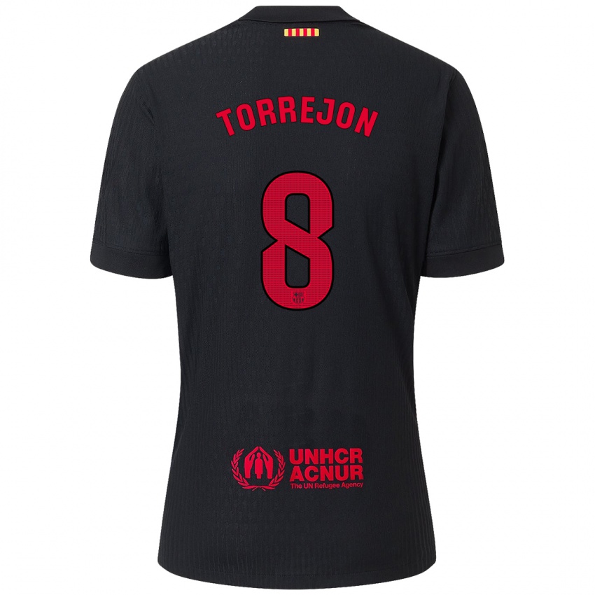 Kinder Marta Torrejón #8 Schwarz Rot Auswärtstrikot Trikot 2024/25 T-Shirt