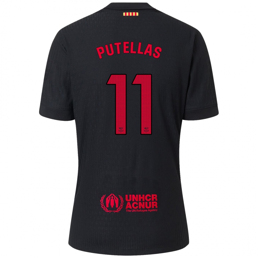 Kinder Alexia Putellas #11 Schwarz Rot Auswärtstrikot Trikot 2024/25 T-Shirt