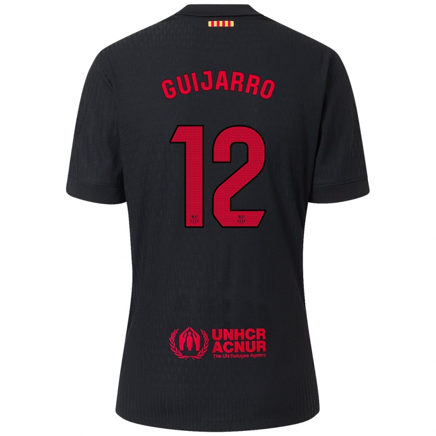 Kinder Patricia Guijarro #12 Schwarz Rot Auswärtstrikot Trikot 2024/25 T-Shirt