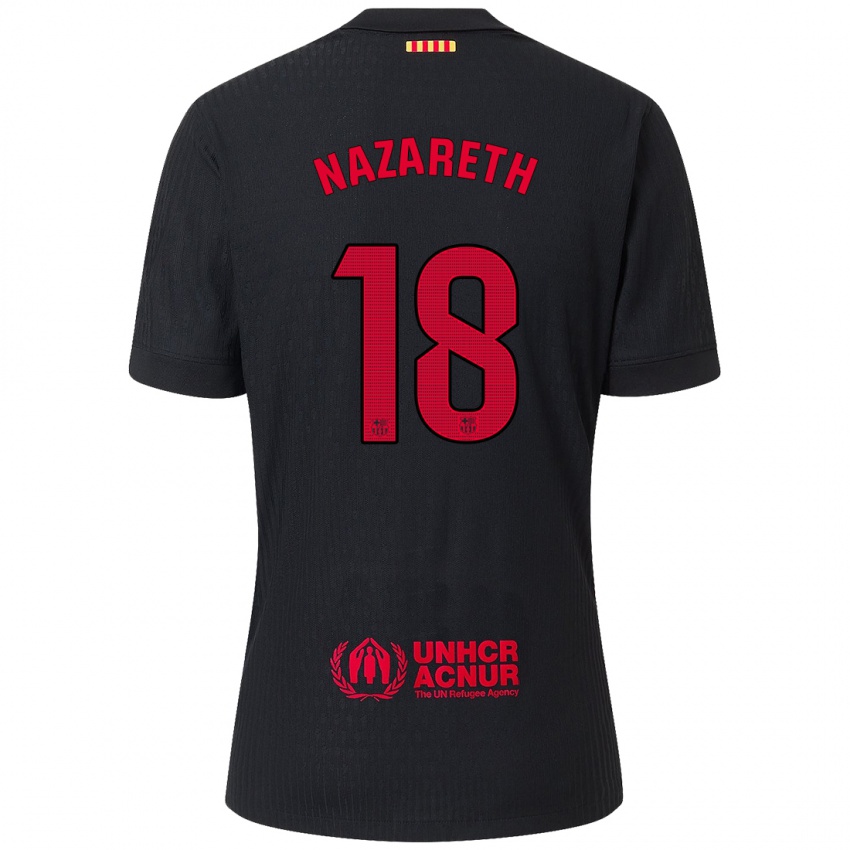 Kinder Kika Nazareth #18 Schwarz Rot Auswärtstrikot Trikot 2024/25 T-Shirt