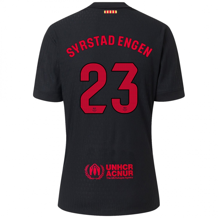 Kinder Ingrid Syrstad Engen #23 Schwarz Rot Auswärtstrikot Trikot 2024/25 T-Shirt