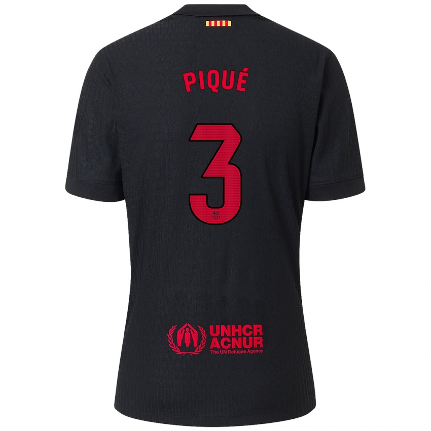 Kinder Gerard Pique #3 Schwarz Rot Auswärtstrikot Trikot 2024/25 T-Shirt