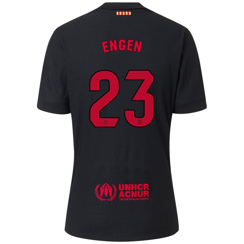 Kinder Ingrid Engen #23 Schwarz Rot Auswärtstrikot Trikot 2024/25 T-Shirt