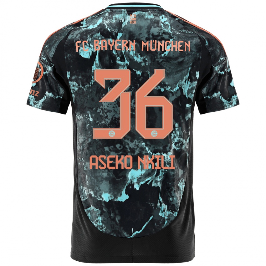 Kinder Noel Aseko Nkili #36 Schwarz Auswärtstrikot Trikot 2024/25 T-Shirt