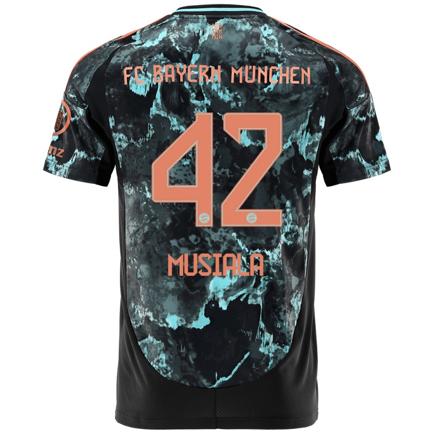 Kinder Jamal Musiala #42 Schwarz Auswärtstrikot Trikot 2024/25 T-Shirt