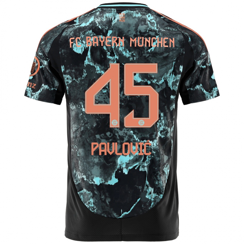 Kinder Aleksandar Pavlovic #45 Schwarz Auswärtstrikot Trikot 2024/25 T-Shirt