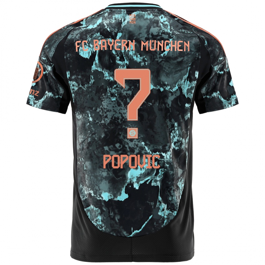 Kinder Marko Popovic #0 Schwarz Auswärtstrikot Trikot 2024/25 T-Shirt